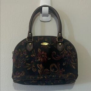 Liz Claiborne Black and Brown Floral Shoulder Bag like new tapestry